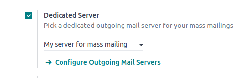 Dedicated mailserver op Email Marketing app instellingen.