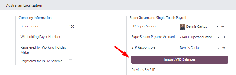Import YTD balances button.