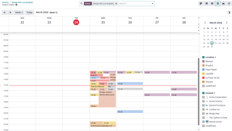 Calendar view in the events tracks page for an event.