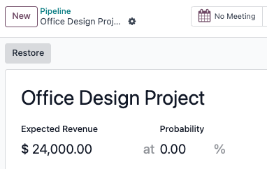 Oportunidade perdida com destaque para o botão Restaurar.