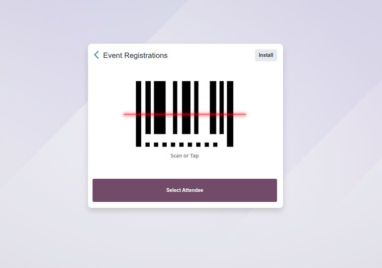 A página do Balcão de registro no aplicativo Odoo Eventos.