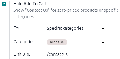 Example of the Specific categories option configuration for the Hide Add To Cart setting.